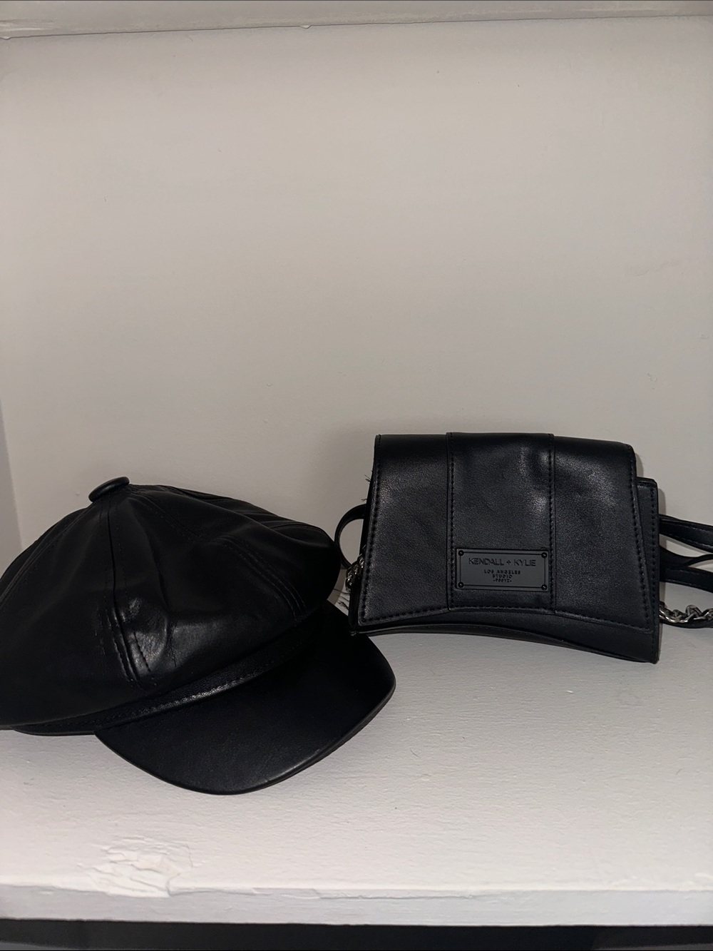 Kendall & Kylie Black Mini Leather Crossbody with Logo Plate